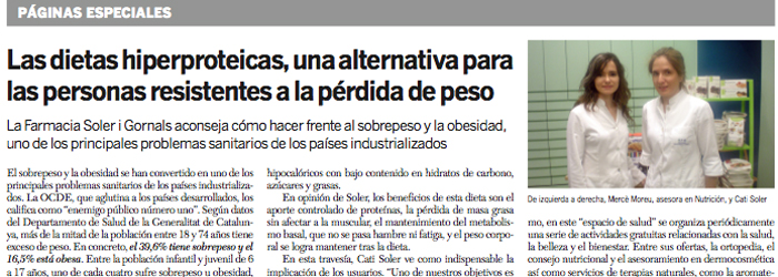 Entrevista a Farmacia Soler publicada en La Vanguardia - Salud y Vida (suplemento nº139)