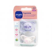 Miniatura - MAM BABY CHUPETE SUPREME CON TETINA DE SILICONA 2-6M COLOR ROSA BRILLANTE (2 UNIDADES)