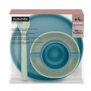Miniatura - SUAVINEX VAJILLA INFANTIL SILICONA VENTOSA COLOR AZUL-VERDE (4 PIEZAS)