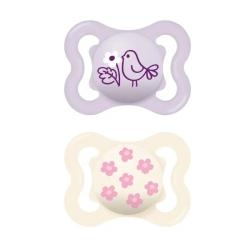 CHUPETE SUPREME CON TETINA DE SILICONA 2-6M COLOR ROSA BRILLANTE (2 UNIDADES)