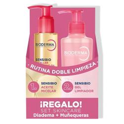 SET SKINCARE DOBLE LIMPIEZA SENSIBIO ACEITE MICELAR (150ML) + GEL MOUSSANT (200ML)+ DIADEMA Y MUÑEQUERAS de REGALO!