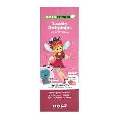 NOSA ATTACK LOCIÓN 5% DIMETICONA ANTIPIOJOS AROMA FRESA (100ML) + PEINE LENDRERA REGALO!	