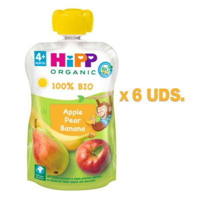 POUCHES DE MANZANA PERA Y PLATANO BIO (100G X 6 UNIDADES)