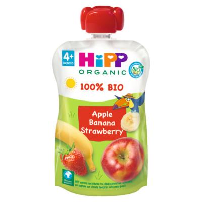 POUCHES DE MANZANA PLATANO Y FRESA BIO (100G)