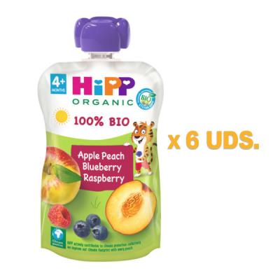 POUCHES DE MELOCOTON MANZANA Y FRUTOS DEL BOSQUE BIO (100G X 6 UNIDADES)