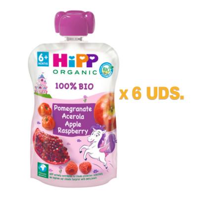 POUCHES UNICORN DE MANZANA FRAMBUESA Y GRANADA BIO (100G X 6 UNIDADES)
