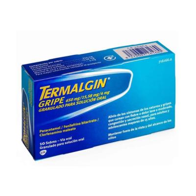 TERMALGIN GRIPE 650MG/15,58MG/4MG GRANULADO PARA SOLUCION ORAL (10 sobres)