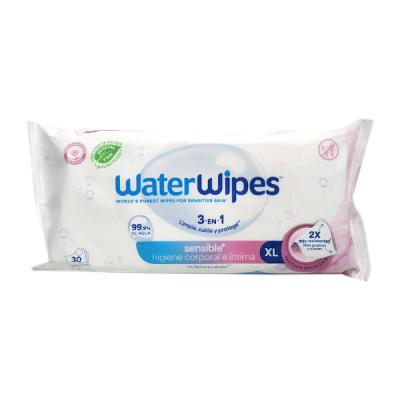 WATERWIPES TOALLITAS 3 EN 1 HIGIENE CORPORAL ÍNTIMA XL (30 UNIDADES)