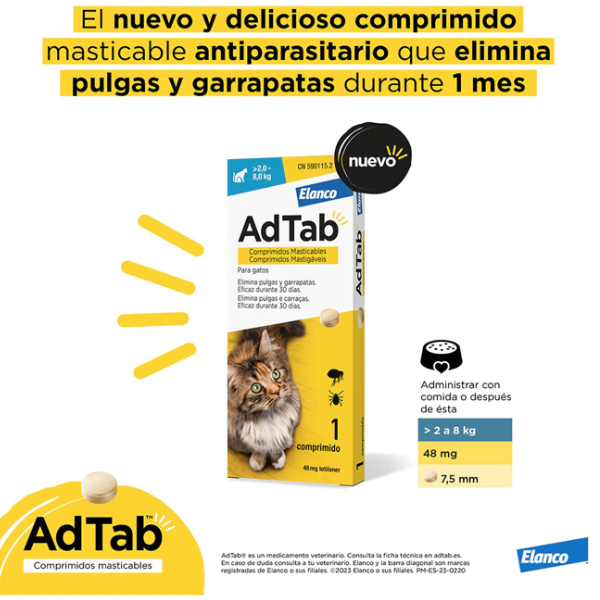 BAYER - VETERINARIA ADTAB 12MG ANTIPARASITARIO GATOS 0,5-2KG (1 COMP.MASTICABLE)