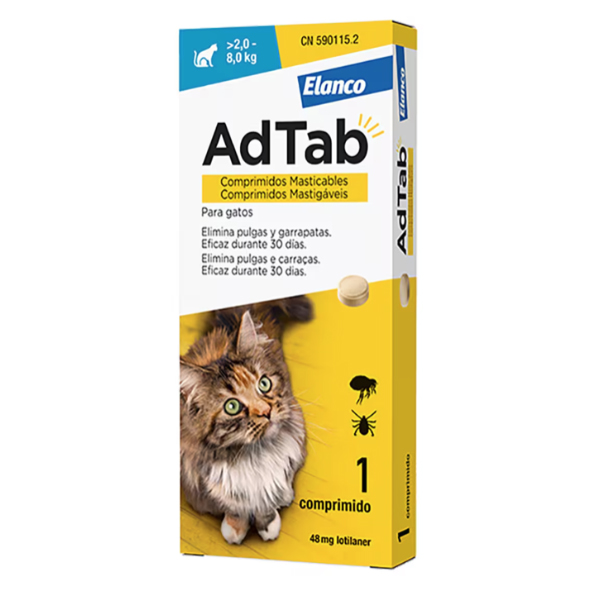 BAYER - VETERINARIA ADTAB 48MG ANTIPARASITARIO GATOS 2-8KG (1 COMP.MASTICABLE)