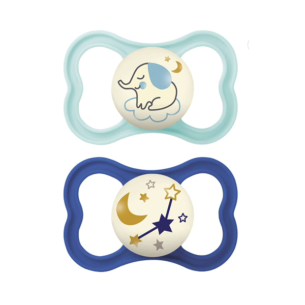 MAM BABY AIR NIGHT CHUPETE SILICONA 6M+ AZUL MATE (2 UNIDADES)