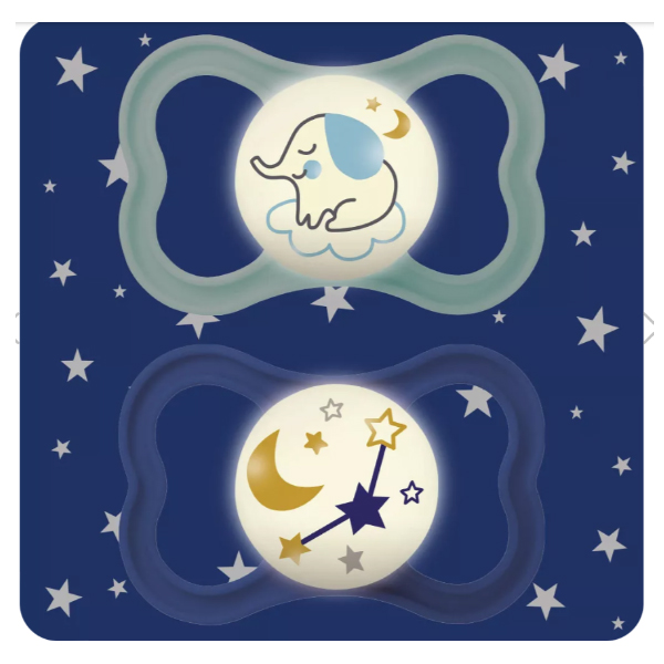 MAM BABY AIR NIGHT CHUPETE SILICONA 6M+ AZUL MATE (2 UNIDADES)