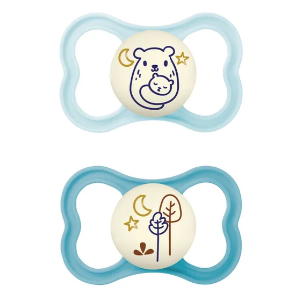MAM BABY AIR NIGHT CHUPETE SILICONA 6M+ AZUL MATE (2 UNIDADES)