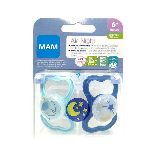 MAM BABY AIR NIGHT CHUPETE SILICONA 6M+ ROSA (2UDS)