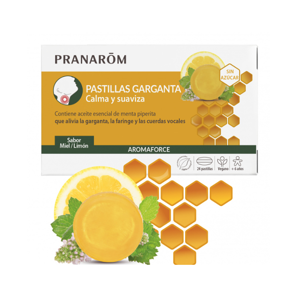 PRANAROM AROMAFORCE PASTILLAS PARA GARGANTA MIEL Y LIMÓN (24 unidades)