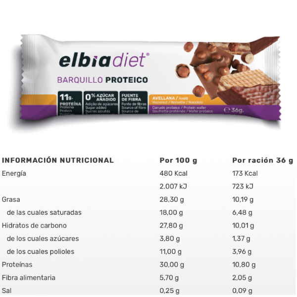 ELBIA BARQUILLO PROTEICO AVELLANA (36G x 24 UNIDADES)