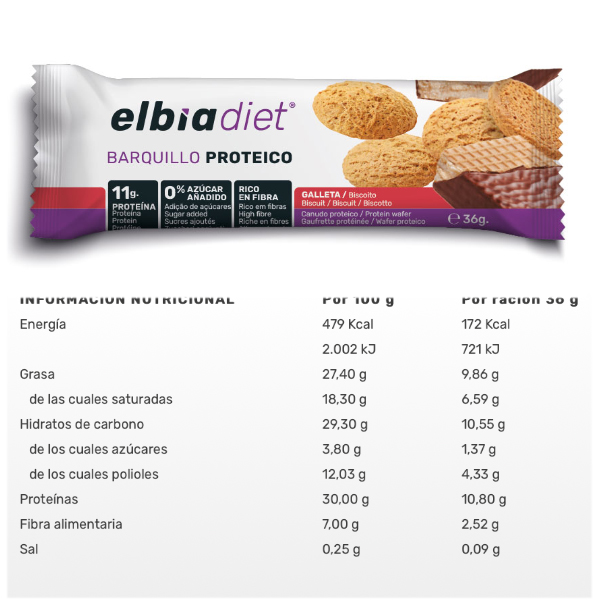 ELBIA BARQUILLO PROTEICO GALLETA (36G x 24 UNIDADES)