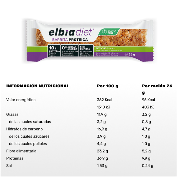 ELBIA BARRITA PROTEICA PISTACHO (26G x 20 UNIDADES)
