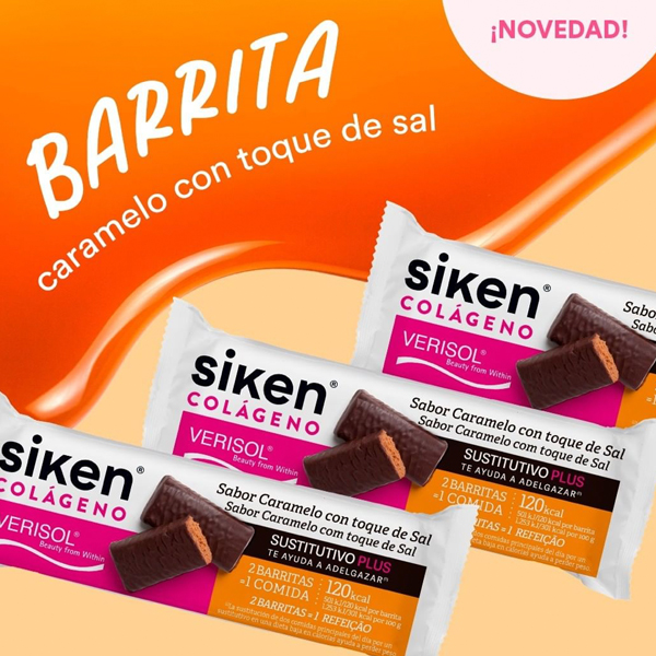 SIKEN BARRITA SUSTITUTIVA PLUS COLÁGENO SABOR CARAMELO CON TOQUE DE SAL (8 BARRITAS)