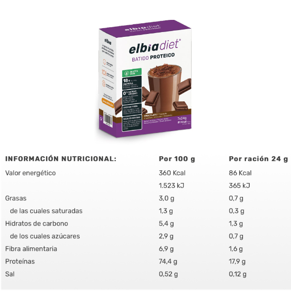 ELBIA BATIDO PROTEICO CHOCOLATE (BOTE 400GR)