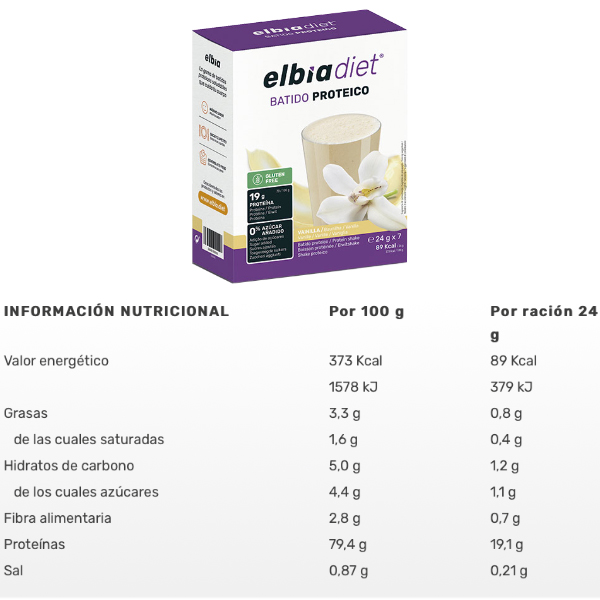 ELBIA BATIDO PROTEICO VAINILLA (7 SOBRES x 24g)