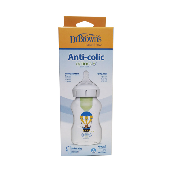 DR. BROWN´S BIBERÓN OPTIONS+ BOCA ANCHA NATURAL FLOW CONEJO-GLOBO (330ML) 
