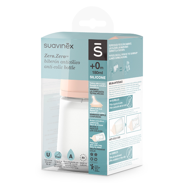 SUAVINEX BIBERÓN ANTICÓLICO SILICONA  ZERØ.ZERØTM FLUJO ADAPTABLE (180ML)		