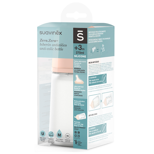 SUAVINEX BIBERÓN ANTICÓLICO ZERO.ZERO TETINA FLUJO MEDIO (270ML)