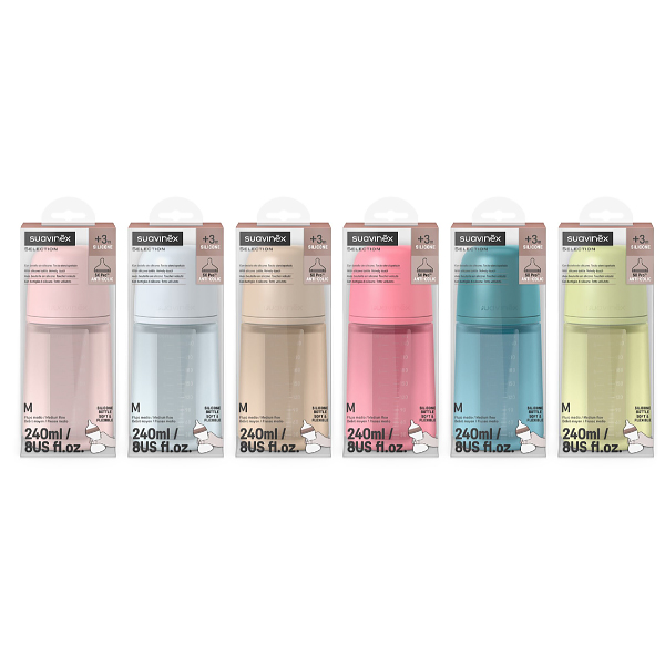 SUAVINEX BIBERÓN DE SILICONA COLOUR ESSENCE INTENSE +3M (240ML)