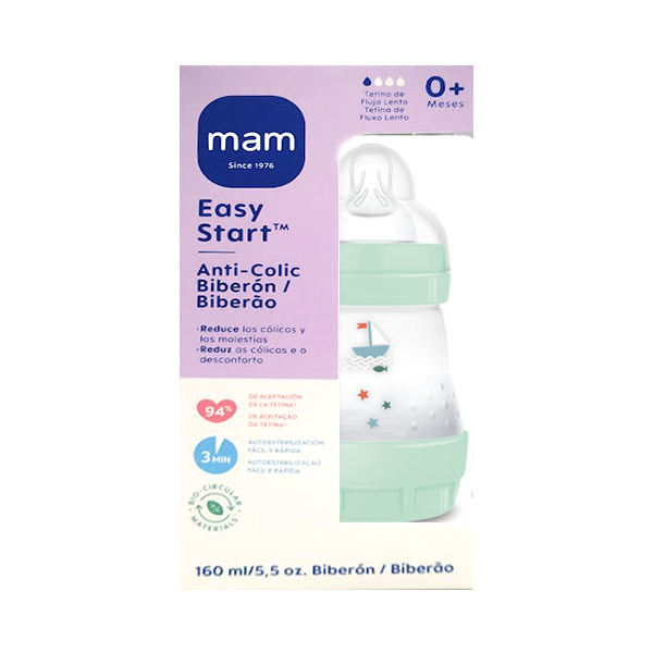 MAM BABY BIBERÓN EASY START ANTI-COLIC FLUJO LENTO +0M  VERDE (160ML)