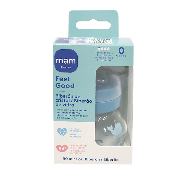 MAM BABY BIBERÓN FEEL GOOD CRISTAL TETINA PLANA +0M FOREST (90ML)