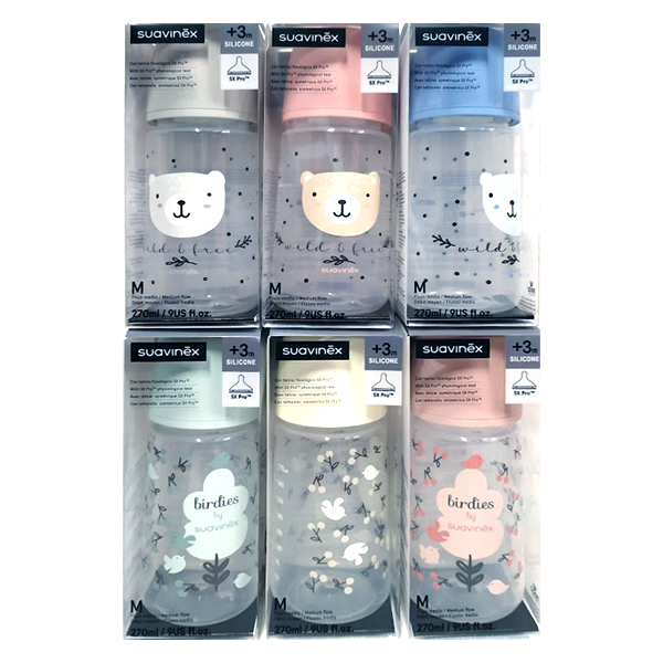 SUAVINEX BIBERÓN PRINTS TETINA FISIOLÓGICA SILICONA SX PRO FLUJO MEDIO +3M (270ML)