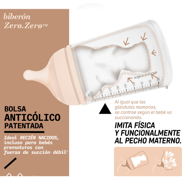 SUAVINEX BIBERÓN ZERO.ZERO FLUJO LENTO +0M S COLOR LIGHT (180ML)