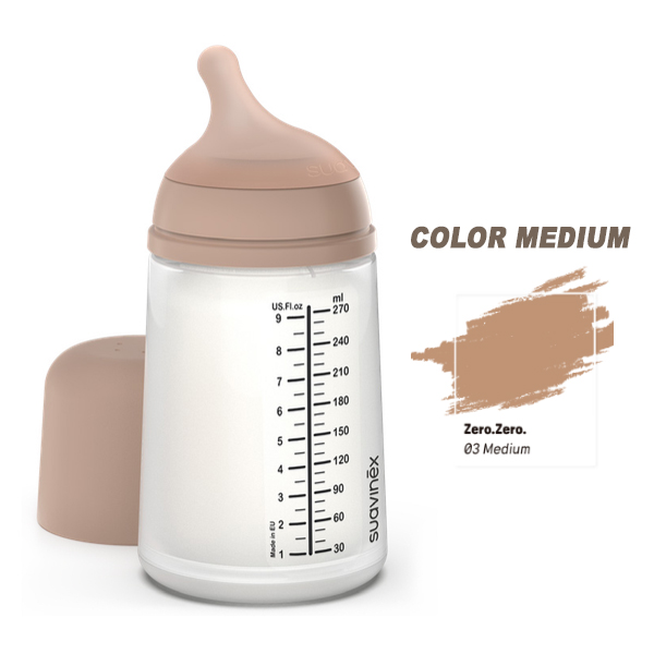 SUAVINEX BIBERÓN ZERO.ZERO FLUJO M +3M COLOR MEDIUM (270ML)