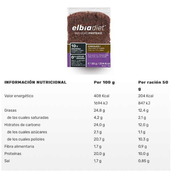 ELBIA BIZCOCHO PROTEICO CHOCOLATE (50G)