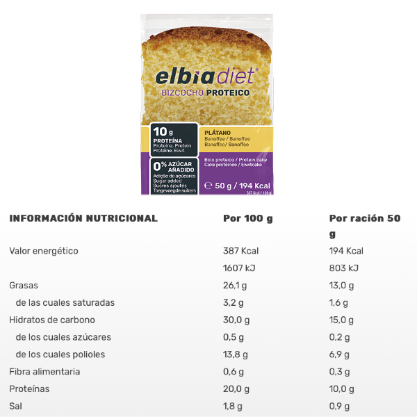 ELBIA BIZCOCHO PROTEICO PLATANO (50G)
