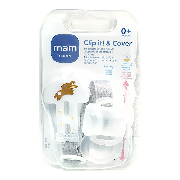 MAM BABY BROCHE CLIP IT CHUPETE Y CUBRETETINA NEUTRO CONEJO (1 UNIDAD)