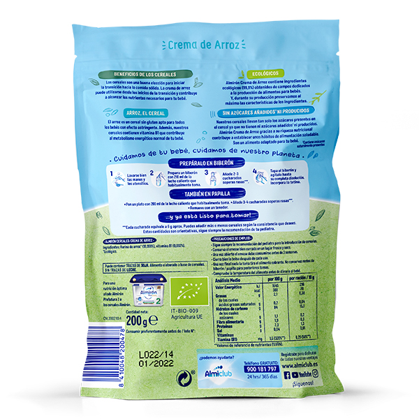 ALMIRON ADVANCE CEREALES ECÓLOGICOS CREMA DE ARROZ +4M (200G)