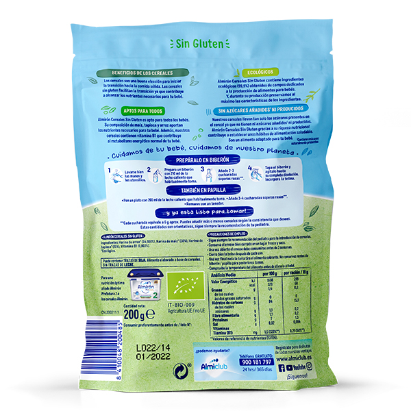 ALMIRON ADVANCE CEREALES ECÓLOGICOS SIN GLUTEN +4M (200G)