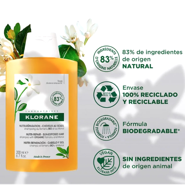 KLORANE CHAMPU NUTRITIVO TAMANU BIO Y AL MONOÏ  (200ml)