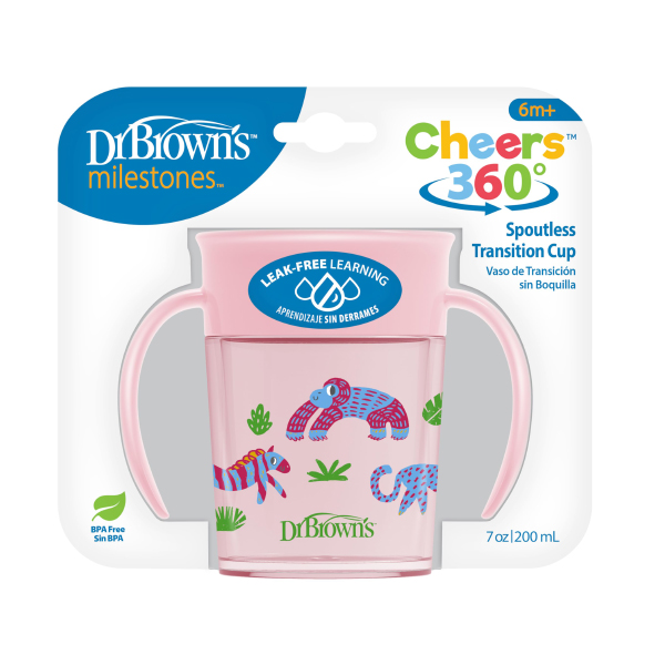 DR. BROWN´S CHEERS 360º TAZA APRENDIZAJE SIN BOQUILLA ROSA (200ML)