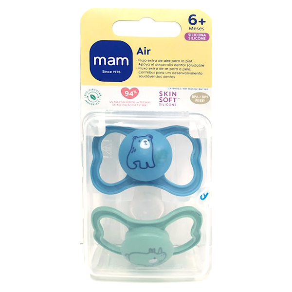 MAM BABY CHUPETE AIR SILICONA ORTODONTICO +6M AZUL-VERDE (2 UNIDADES)
