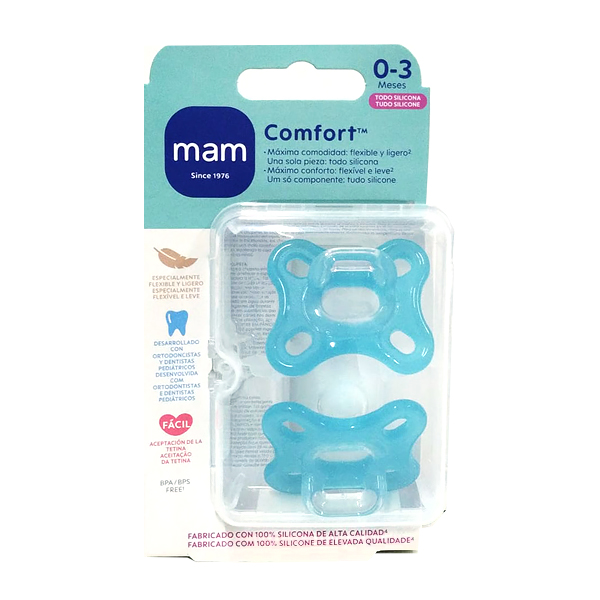 MAM BABY CHUPETE MAM Comfort™ SOFT SILICONA 100% 0-3M AZUL (2UDS)