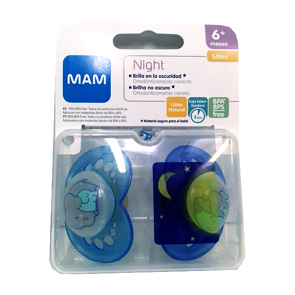 MAM BABY CHUPETE Night LATEX NATURAL 6M (2UDS)