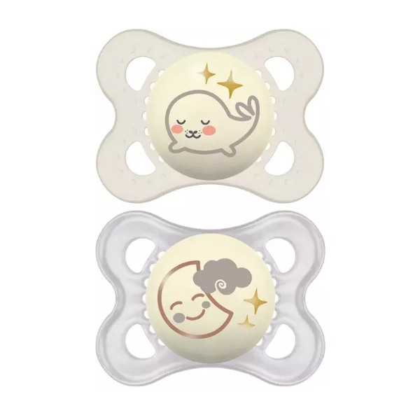 MAM BABY CHUPETE ORIGINAL NIGHT PURE SILICONA 2-6M NEUTRO (2 UDS)