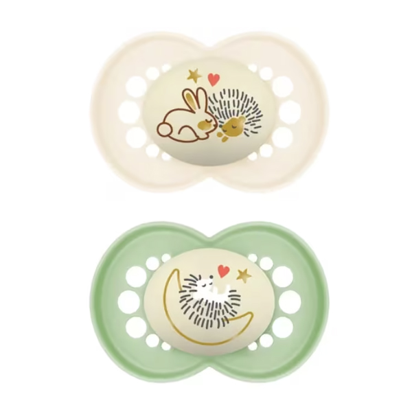 MAM BABY CHUPETE ORIGINAL NIGHT PURE SILICONA +6M NEUTRO (2 UNIDADES)