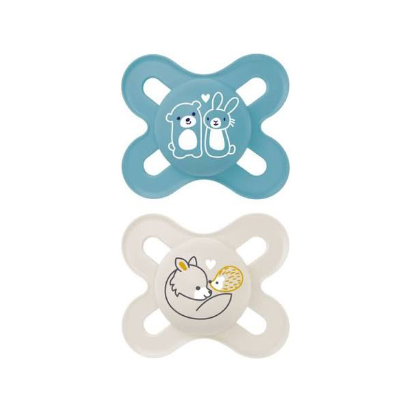 MAM BABY CHUPETE ORIGINAL START MATT SILICONA 0-2M AZUL (2 UNIDADES)