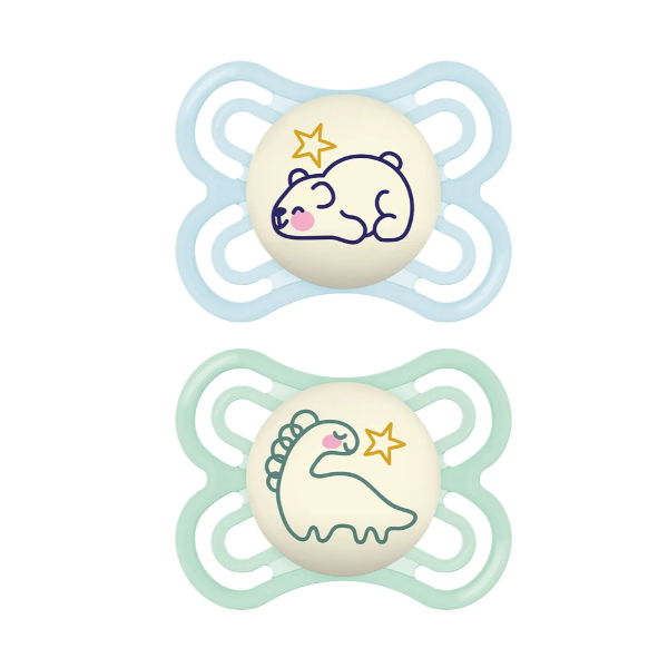 MAM BABY CHUPETE PERFECT NIGHT SILICONA 2-6M AZUL (2 UNIDADES)