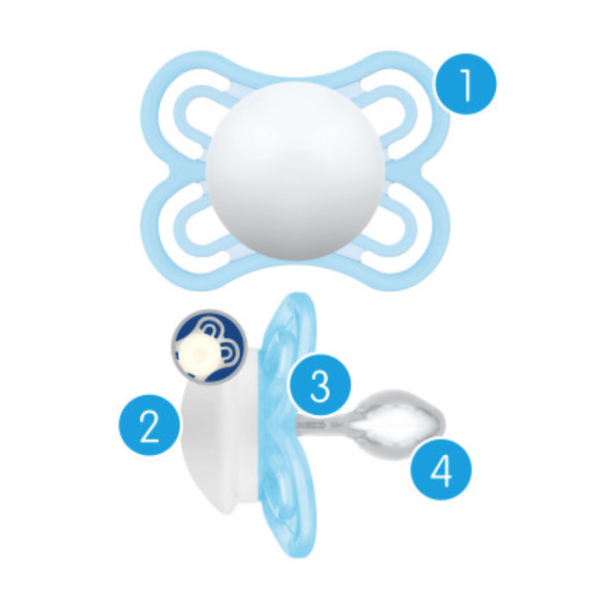MAM BABY CHUPETE PERFECT NIGHT SILICONA 2-6M AZUL (2 UNIDADES)