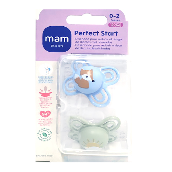 MAM BABY CHUPETE PERFECT START SILICONA SKIN SOFT 0-2M (2 UNIDADES)